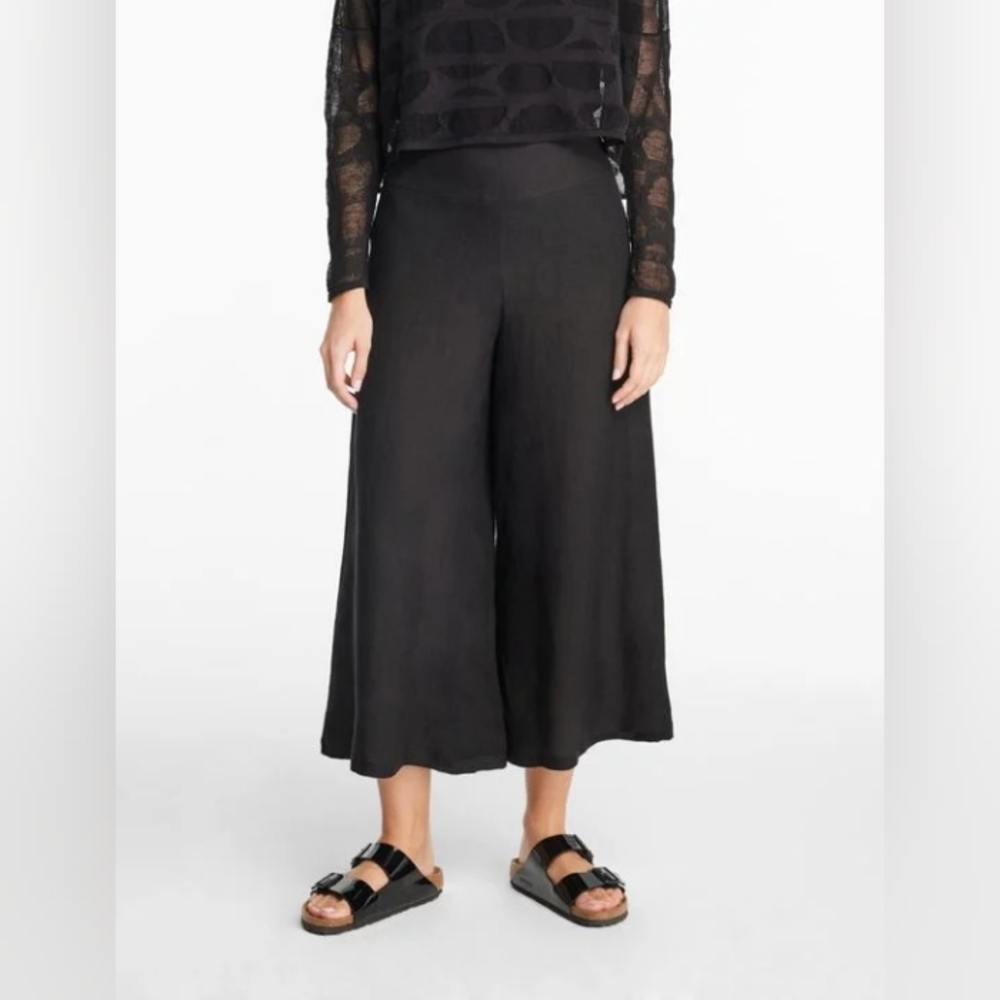 Sarah Pacini Black Linen Wide Leg Pants O